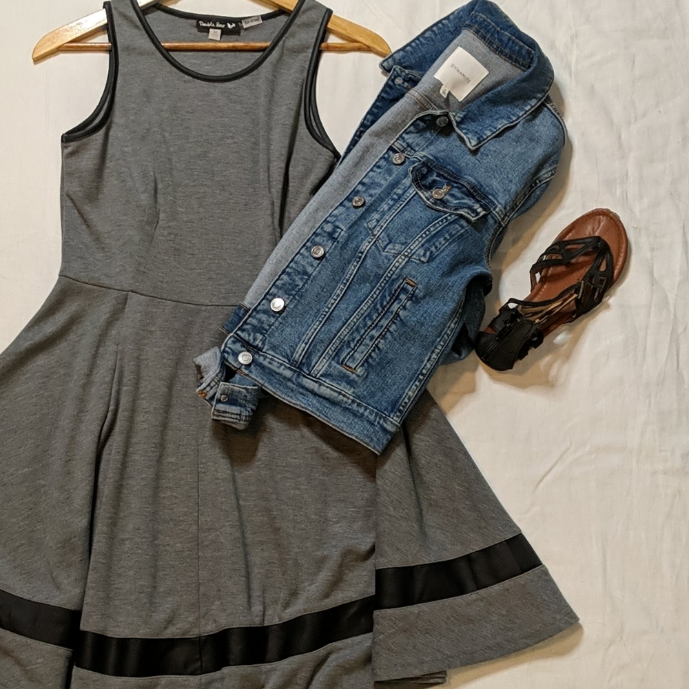 Full skirted dress, faux leather details